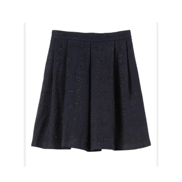 new Metallic Plaid Jacquard winter heavy Skirt Banana Republic navy 2 4 6 8 12 - Picture 2 of 7